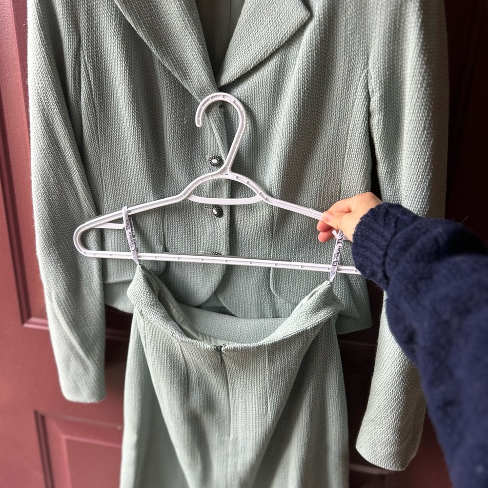 Dior Mint Green Textured Jacket and skirt set.